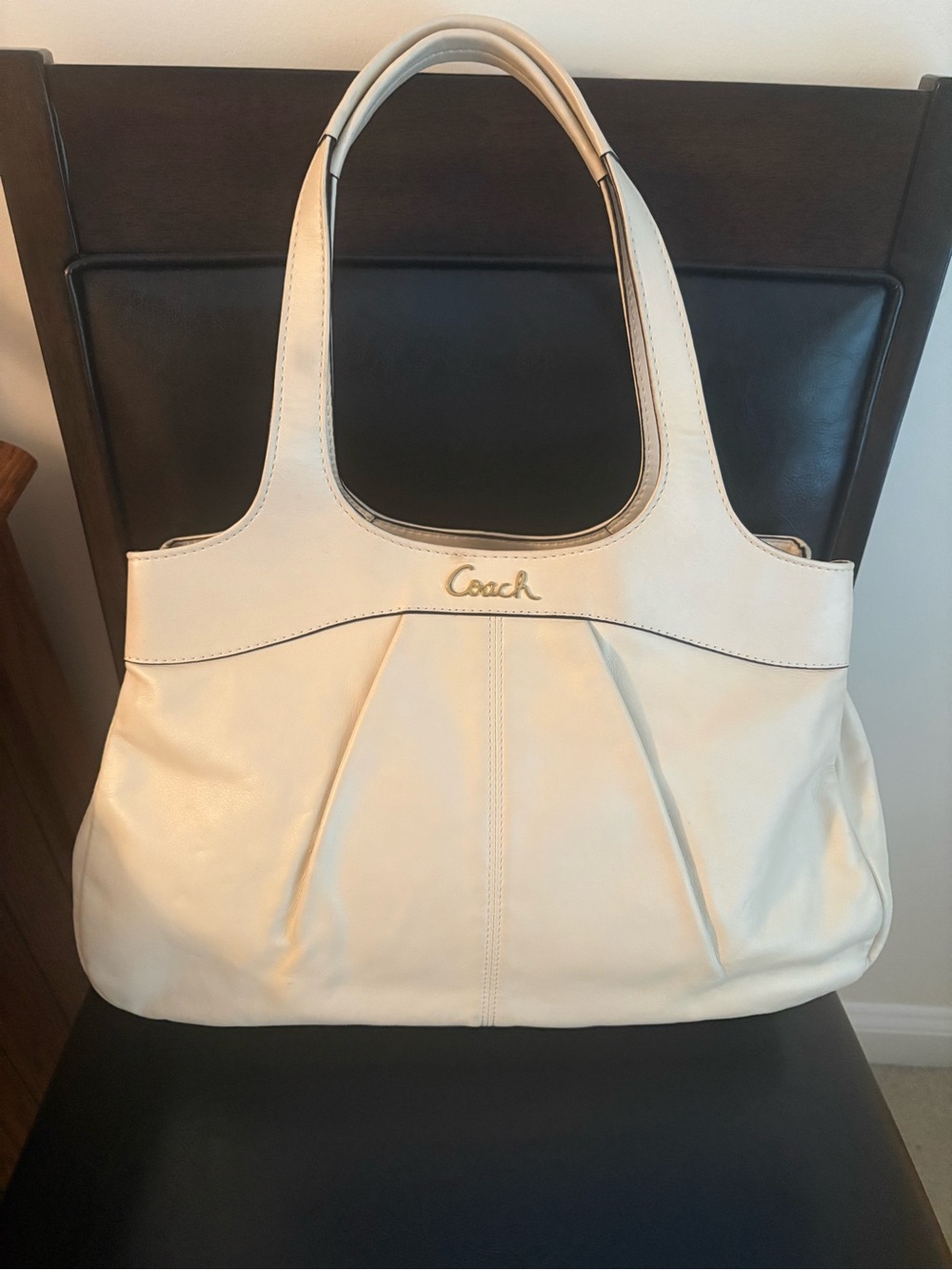 Coach Lexi Cream Leather Shoulder Tote with Gold Logo